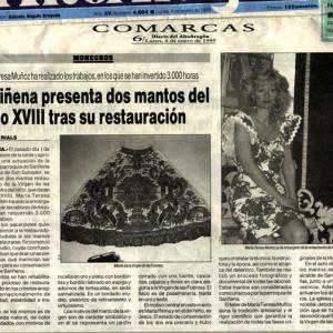 SARIÑENA PRESENTA DOS MANTOS DEL SIGLO XVIII TRAS SU RESTAURACIÓN - DIARIO DEL ALTOARAGÓN (04/01/1999)