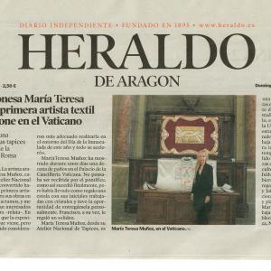 LA ARAGONESA MARÍA TERESA MUÑOZ, PRIMERA ARTISTA TEXTIL QUE EXPONE EN EL VATICANO - HERALDO DE ARAGÓN - 30/12/18
